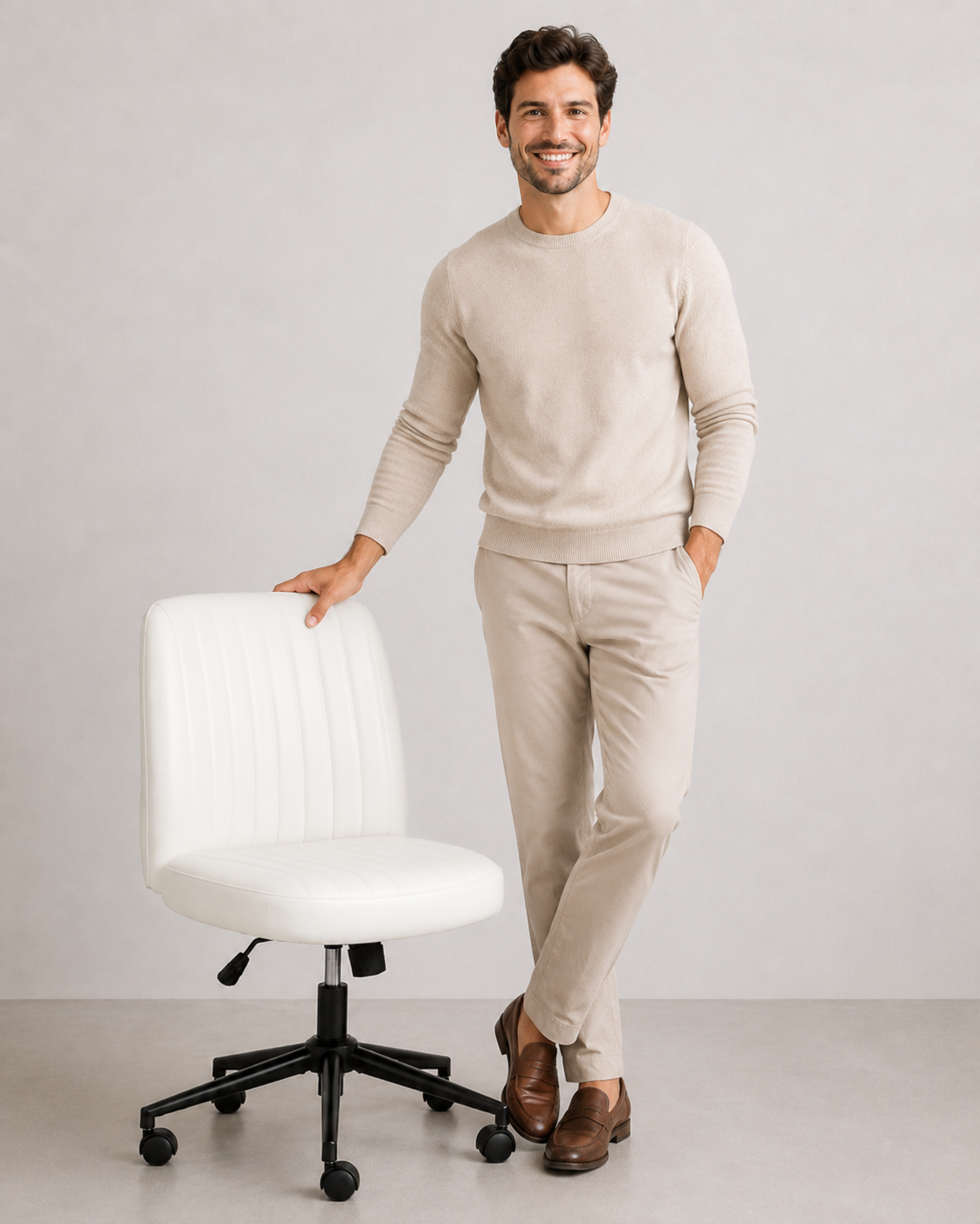 Modern Armless Swivel Office Chair with Channel Stitching